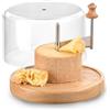 IRIS BARCELONA Tagliaformaggio orizzontale con tavola rotonda in legno e coperchio trasparente, asse centrale girevole con lama per tagliare trucioli e fiori di formaggio Ø22 cm