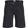 JACK & JONES Belted Short Pls Jpstcole Hudson-Pantaloncini Cargo con Cintura, Nero, 50 Uomo