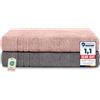 Komfortec Set 2 Teli Sauna 80x200 cm, Spugna 100% Cotone, Antracite/Rosa