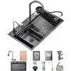 OMGMTSTORE Lavello Cucina 1 vasca 85 x 50 cm,Lavandino Cucina in acciaio inox,Lavello Cucina Antracite Nero,Grande Lavandino Cucina multifunzione con rubinetto,Lavello Mobile,Tagliere,Dispenser Sapone