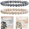 Bivei 2 Pezzi 4mm Bracciale Donna - Picasso Jasper, Giada Fossile Bianca - Bracciali con Elastico con Pietre Naturali, Gioielli con Perline Fatto a Mano per Yoga, Meditazione, Protezione e Regalo