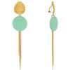 Schmuck Les Poulettes LES POULETTES BIJOUX - Orecchini Clip Ottone Foglia Toppa Smaltata e Fili Penzolanti - Acqua Verde