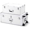 VEVOR Set 2 Valige Portaoggetti in Alluminio con Lucchetto, Baule Porta Utensili in Legno Colore Bianco, Cassa Grande con Rotelle e 3 Maniglie in Metallo per Viaggi Appartamenti Dormitori Campeggi