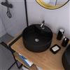 AURLANE Lavabo rotondo in ceramica nera - diametro 41 cm - altezza 15 cm - ROLL ON DARK