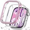 DEALELE [Confezione da 2] Cassa dell'orologio compatibile con Huawei Watch FIT 4, Glitter Strass Diamante PC Custodia di ricambio per orologi da uomo e donna (rosa + trasparente)