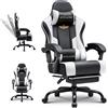 GTPLAYER Sedia da gaming GTPLAYER - Sedia da gaming ergonomica con poggiapiedi, poggiatesta e supporto lombare, regolabile in altezza, bianca