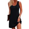 Aseniza Camicia da Notte Donna Senza Maniche Estivo Pigiama da Notte Vestaglia Sottoveste Canotta Nightgown Elegant Morbida Nero L
