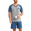 Irdcomps Pigami Uomo Estivi Pigiama Uomo Estivo Cotone Corto Due Pezzi Manica Corta con Scollo a V Pantaloncini Casual Blu L
