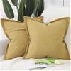 Madizz 2 Pezzi Poliestere Lino Copricuscini con bordo largo Morbido Decorativo Fodere per Cuscino Lusso Stile per Divano Camera da Letto 45x45 cm Giallo senape