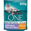 Purina One Bifensis Crocchette Gatto Speciale Pelle e Pelo Ricco in Pollo e Cereali integrali - 8 Sacchi da 800 g Ciascuno