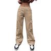 ORANDESIGNE Pantaloni Cargo Donna Y2K Pantaloni Larghi retrò Denim Pantaloni con Cinturino Tasca Multipla Streetwear Gamba Larga Vita Alta Pantaloni a Gamba Dritta G Cachi M