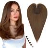 Elailite Hair Topper Donna Capelli Veri Clip Protesi Toupee Toupet Frangia Laterale (Handmade Silk 8x11.5cm) 25cm 27g #4 Marrone Cioccolato