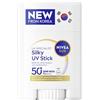 NIVEA SUN UV Stick SPF 50+ (15 g), protezione solare ultra leggera per il viso, applicatore crema solare con tecnologia stick coreana, traspirante UV Specialist Silky (15 g)