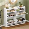 TEENFON Scarpiera Salvaspazio Slim Larga 105 cm - Armadietto Portascarpe 4 Ante Ribaltabili con Ripiani Regolabili, Scarpiera Ingresso 16-24 Paia per Ingresso & Soggiorno, Bianco, 105x24x95cm