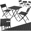 tectake® Set 3 Pezzi Trevi in Rattan, 1 Tavolo con 2 Sedie, Protezione dai Raggi UV, Ripiegabile, Design Moderno, Set Giardino, Terrazzo, Balcone, Campeggio - Nero
