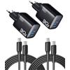 INIU Caricatore USB C, 30W GaN Caricatore Rapido e Multiplo con Cavo 60W | 2-Pezzi, Presa di Ricarica con Protezione Intelligente, GaN Tech per iPhone 17 16 Pro MacBook Air Samsung S26 S25 Switch etc