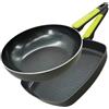 Fackelmann Set Padelle Induzione 2 Pezzi in Alluminio Riciclato, Bistecchiera Grill 28x28 cm e Padella Wok 28 cm con Fondo a Nido d'Ape, Rivestimento Antiaderente Greblon Senza PFAS, Linea Oliva