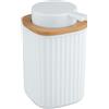 Wenko Dosatore di Sapone Rotello, Dispenser Ricaricabile per 250 Ml di Sapone Liquido, Plastica di Qualità con Dettagli in Bambù, Anche per Detersivo per Piatti, 8,9 X 12,7 X 7,5 Cm, Bianco/Naturale