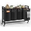 DUMOS Cesto portabiancheria a 4 scomparti, con ripiano, in tessuto Oxford, rimovibile, telaio in metallo, 4 x 40 l, 116 x 33 x 72 cm, colore: nero/marrone vintage