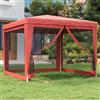 ZQQLVOO Gazebo per feste con 4 pareti laterali in rete, rosso, 3 x 3 m, gazebo in HDPE con telaio in ferro e tetto impermeabile, per eventi all'aperto, protezione solare e ventilazione
