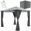 tectake® Gazebo da Giardino 3x3 m, Impermeabile, 4 Pannelli con Cerniera | Tetto Policarbonato con Protezione UV 30+, Hardtop Robusto, Struttura in Alluminio, 8 Picchetti, Grigio