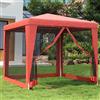 ZQQLVOO Gazebo per feste con 4 pareti laterali in rete, rosso, 2,5 x 2,5 m, gazebo in HDPE con telaio in ferro, tetto impermeabile e ventilazione per eventi all'aperto, festival e barbecue