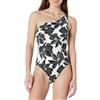 Amazon Essentials Costume da Bagno Intero Monospalla Donna, Crema Nero Floreale, 44