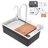 ROGONPDK Lavello rettangolare in acciaio inox con rubinetto estraibile, lavandino da cucina, lavello da incasso, lavello in acciaio inox, lavello singolo, set di lavello da cucina (bianco)