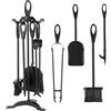 AMAGABELI GARDEN & HOME Amagabeli 5 pezzi 64 cm Set di strumenti per camino in ferro battuto nero e accessori per caminetto per interni Portalegna camino pinza da fuoco pala spazzola vecchio camino poker stufa a legna