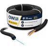 OWIJI Corrugato da Esterno con Tirafilo Ø 25 mm x 50 m Guaina per Cavi Elettrici Tubo Corrugato Esterno Protettivo Isolante Flessibile in ABS Copricavo Nero Raccogli Cavi per Casa Auto Ufficio