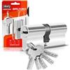 GERCAR - Cilindro profilato per porta, serratura a cilindro, 45/45, doppio cilindro, incluse 5 chiavi, singolo, lunghezza: 90 mm, A:45 B:45, set da 1 pezzo