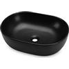 AKORD Lavabo da Appoggio Ovale in Ceramica ELIPSE - Lavandino Bagno Moderno 49 x 34,5 x 13,5 cm, Nero Opaco