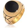 Kuzzoi - Anello da uomo con sigillo ovale smaltato, 13 mm, in argento Sterling 925 placcato oro, nero ossidato e Placcato oro, 16, colore: gold, cod. 0607822220_56+