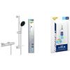 GROHE Precision Feel & QuickGlue S - Set doccia termostatico (doccia tonda 11 cm 3 getti, flessibile 1,75 m, asta con vassoio 60 cm, funzioni di sicurezza, risparmio idrico), cromo, 34791001