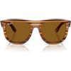 Ray-Ban Occhiali da sole unisex Rbr0501s Boyfriend Reverse, A righe Havana/Marrone Scuro Polarizzato, 56 mm