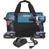 SENIX X2 Kit di utensili elettrici senza fili da 20 volt Max* 2 pezzi con trapano da 1/2 pollici e driver di impatto da 1/4 pollici, include borsa di stoccaggio, 2 batterie da 2.0