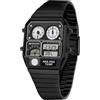MASTOP Orologio analogico digitale quadrato in stile retrò con display della temperatura, 3 fusi orari, retroilluminazione, impermeabile fino a 50 m, sveglia, cronometro, settimana/data, nero/bianco