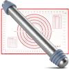 Novent - Mattarello regolabile in acciaio inox, grande, antiaderente, con accessori in metallo, per fondente, con anelli rimovibili in 4 dimensioni, accessori da forno, rolling pin per pizza, biscotti