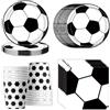 Eymobad Set di 50 stoviglie per feste a tema calcio, per 10 ospiti, decorazioni per feste di compleanno, per ragazze e ragazzi