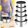 PORFOYO Ciotola in acciaio inox, 5 ciotole, 0,7 l, 1,1 l, 1,5 l, 2 l, 2,7 l, con coperchio ermetico, ideale per cucinare, cuocere e conservare