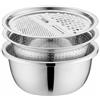 Generic Set di lavabi multifunzione in acciaio inossidabile: grattugia da cucina 3 in 1, scolapasta e ciotola per triturare verdure, preparare insalate e riso, resistente e impilabile (28 cm)