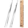 BUNDLEPRO 2 pezzi pinzette da cucina da 25,5 cm, pinzette professionali da cucina lunghe in acciaio inox per barbecue, frutti di mare, riparazione e servizio (ARGENTO)