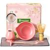 Maestri House 7 Pezzi Matcha Kit, Set per Matcha da Cerimonia Giapponese, Frusta Matcha in Bambù, Ciotola Matcha, Cucchiaio, Supporto per Frusta, Setaccio, Regalo per gli Smanti del Matcha (Rosa)