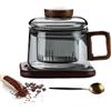 PORFOYO Tazza da tè in vetro con coperchio e colino, 200 ml, con manico in legno, bicchieri da tè, tazza da tè in vetro borosilicato con sottobicchieri in legno per sfusi e tè fiorito