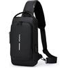 ISDULA Borsa a tracolla per uomo antifurto USB Crossbody zaino borsa impermeabile in pelle PU borsa da viaggio uso quotidiano, Nero, 12.2 x 6.7 x 2.8 inches, Borsa a tracolla USB antifurto