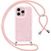 Krdvekm Custodia con Cordino per iPhone 15 Pro Max 6,7, Trasparente Aesthetic Papillon Disegni Summer Cute Motivo Cover con Collana Bumper Case Protezione della Fotocamera per Femmina, Rosa