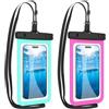 HopMore Confezione da 2 custodie impermeabili per telefono con cordino regolabile fino a 7,25, IPX8, custodia universale subacquea per iPhone 16, 15, 14, 13, 12, 11, Samsung S25, S24, A56, A36, A16