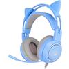 Hoopoocolor Cuffie da Gioco Cat Ear, Driver da 50 MM Surround Ear Design con Cancellazione Del Rumore Spina per Microfono Cuffie da Gioco con USB e Spina da 3,5 MM, 20Hz‑20KHZ Microfono Muto per PC(Blu)