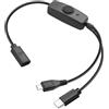 JSADZKJ Cavo di alimentazione splitter USB C con interruttore 5V 2A Tipo C femmina a doppio cavo di alimentazione per dispositivi a basso consumo 11.8in (Da USB C a USB C+Micro)
