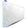 Nyfter - Tappetino per mouse XXL per gaming, colore bianco RGB con design topografico, 900 x 500 mm, misura grande, bordi cuciti, durevole con Glide di alta qualità e antiscivolo per gaming